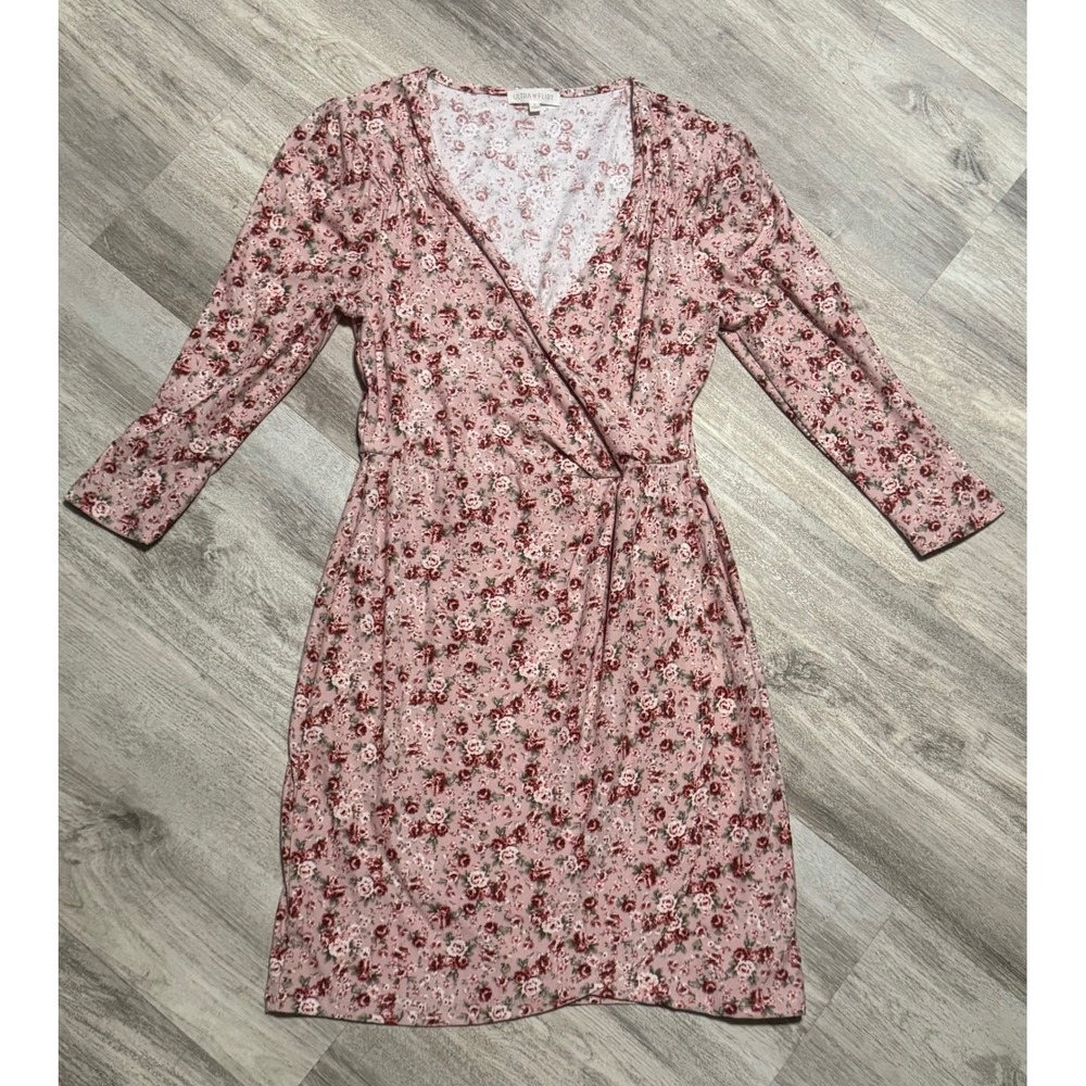 Ultra Flirt Pink Floral Long Sleeve Mini Dress Romantic V Neck Casual small